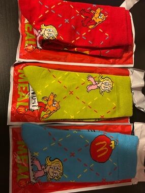 McDonald's Bright Red, Lime, Blue Character Crew Socks
